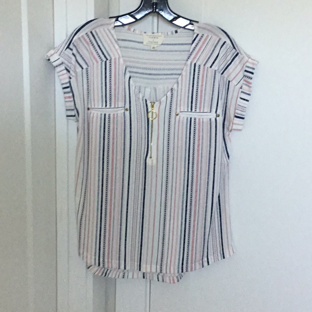 Vince Camuto Cream Boxy Short Sleeve Blouse
